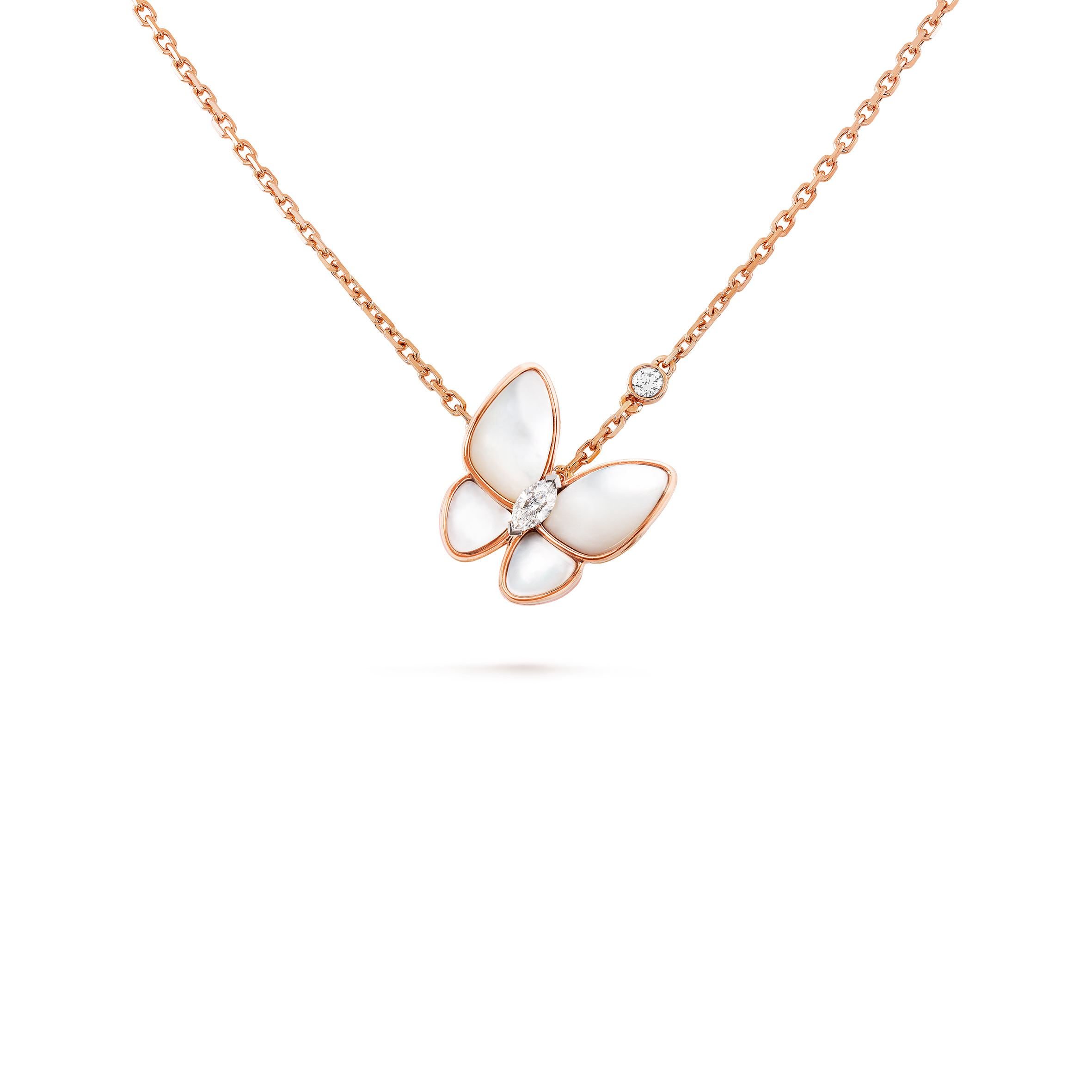VAN CLEEF ARPELS TWO BUTTERFLY PENDANT - ROSE GOLD, DIAMOND, MOTHER-OF-PEARL VCARO8FO00 VAN CLEEF ARPELS TWO BUTTERFLY PENDANT - ROSE GOLD, DIAMOND, MOTHER-OF-PEARL VCARO8FO00
